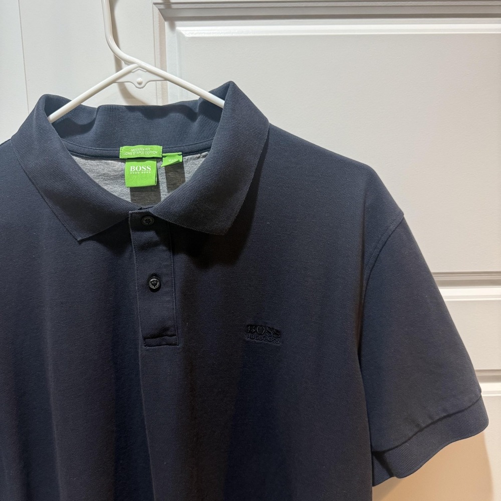 BOSS Hugo Boss Polo Shirt Mens 3XL Blue Modern Fit Pique Cotton Casual